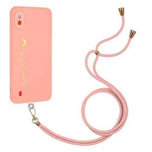 For Samsung Galaxy A10 Gilding Line TPU Phone Case with Strap(Pink)