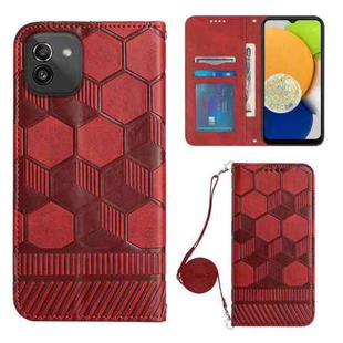 For Samsung Galaxy A03 164mm Crossbody Football Texture Magnetic PU Phone Case(Red)