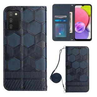 For Samsung Galaxy A03S 165.8mm US Crossbody Football Texture Magnetic PU Phone Case(Dark Blue)