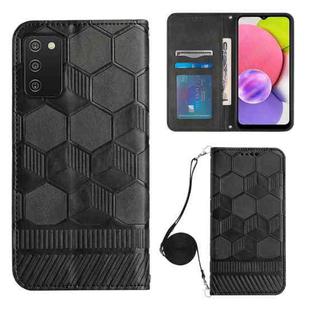 For Samsung Galaxy A03S 166.5mm EU Crossbody Football Texture Magnetic PU Phone Case(Black)