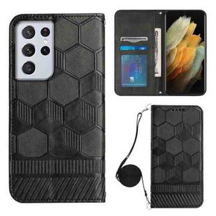 For Samsung Galaxy S21 Ultra 5G Crossbody Football Texture Magnetic PU Phone Case(Black)