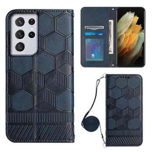 For Samsung Galaxy S21 Ultra 5G Crossbody Football Texture Magnetic PU Phone Case(Dark Blue)