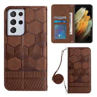 For Samsung Galaxy S21 Ultra 5G Crossbody Football Texture Magnetic PU Phone Case(Brown)