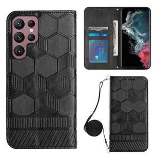 For Samsung Galaxy S22 Ultra 5G Crossbody Football Texture Magnetic PU Phone Case(Black)