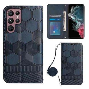 For Samsung Galaxy S22 Ultra 5G Crossbody Football Texture Magnetic PU Phone Case(Dark Blue)