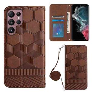 For Samsung Galaxy S22 Ultra 5G Crossbody Football Texture Magnetic PU Phone Case(Brown)