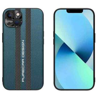 For iPhone 13 Carbon Fiber Texture Plain Leather Phone Case(Dark Green)