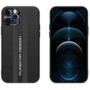 For iPhone 12 Pro Carbon Fiber Texture Plain Leather Phone Case(Black)