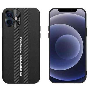 For iPhone 12 Pro Max Carbon Fiber Texture Plain Leather Phone Case(Black)