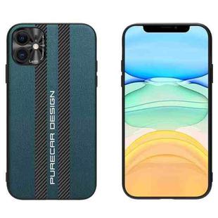 For iPhone 11 Carbon Fiber Texture Plain Leather Phone Case (Dark Green)