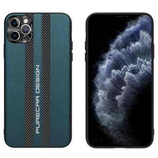 For iPhone 11 Pro Carbon Fiber Texture Plain Leather Phone Case (Dark Green)