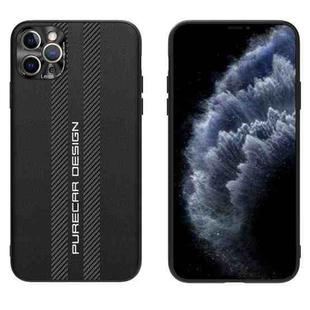 For iPhone 11 Pro Carbon Fiber Texture Plain Leather Phone Case (Black)