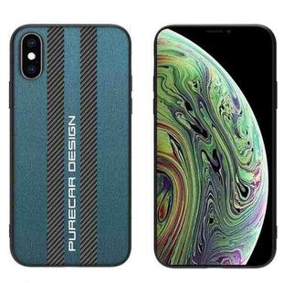 For iPhone X / XS Carbon Fiber Texture Plain Leather Phone Case(Dark Green)