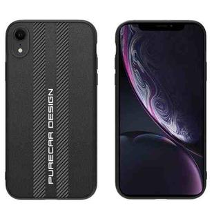 For iPhone XR Carbon Fiber Texture Plain Leather Phone Case(Black)
