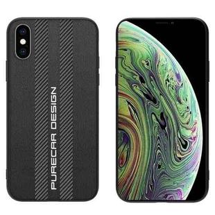 For iPhone XS Max Carbon Fiber Texture Plain Leather Phone Case(Black)