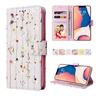 For iPhone 14 Bronzing Painting RFID Leather Case (Dreid Flower World)