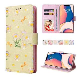 For iPhone 14 Plus Bronzing Painting RFID Leather Case (Yellow Daisy)