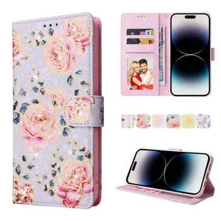 For iPhone 14 Pro Bronzing Painting RFID Leather Case(Pastoral Rose)