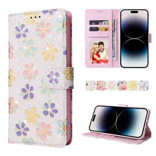 For iPhone 14 Pro Bronzing Painting RFID Leather Case(Bloosoming Flower)