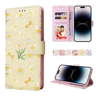 For iPhone 14 Pro Bronzing Painting RFID Leather Case(Yellow Daisy)