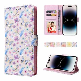 For iPhone 14 Pro Bronzing Painting RFID Leather Case(Pansies)