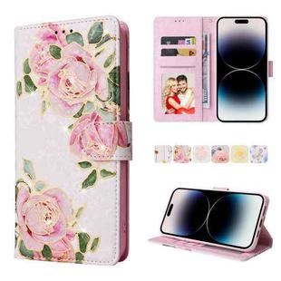 For iPhone 14 Pro Max Bronzing Painting RFID Leather Case (Rose Flower)