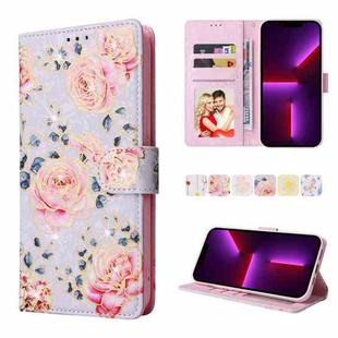 For iPhone 13 Pro Bronzing Painting RFID Leather Case (Pastoral Rose)