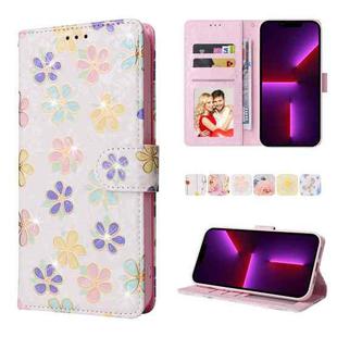 For iPhone 13 Pro Bronzing Painting RFID Leather Case (Bloosoming Flower)