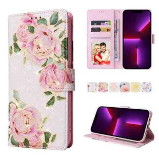 For iPhone 13 Pro Bronzing Painting RFID Leather Case (Rose Flower)