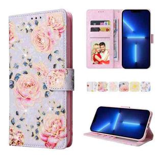For iPhone 13 Pro Max Bronzing Painting RFID Leather Case (Pastoral Rose)