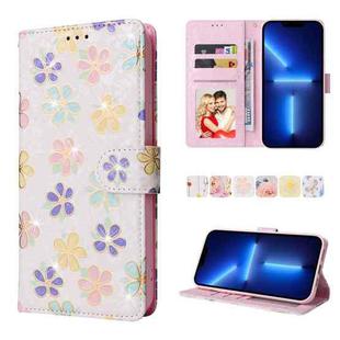 For iPhone 13 Pro Max Bronzing Painting RFID Leather Case (Bloosoming Flower)