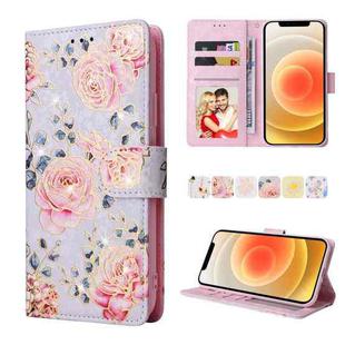 For iPhone 12 / 12 Pro Bronzing Painting RFID Leather Case(Pastoral Rose)