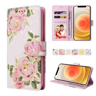 For iPhone 12 / 12 Pro Bronzing Painting RFID Leather Case(Rose Flower)