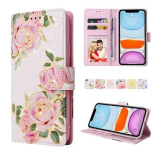 For iPhone 11 Bronzing Painting RFID Leather Case (Rose Flower)