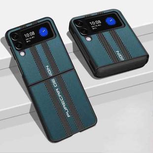 For Samsung Galaxy Z Flip3 5G Carbon Fiber Texture Plain Leather Phone Case(Dark Green)
