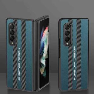 For Samsung Galaxy Z Fold3 5G Carbon Fiber Texture Plain Leather Phone Case(Dark Green)