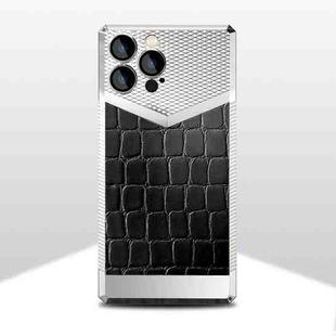 For iPhone 12 Pro Max Crocodile Texture Electroplate Leather Phone Case(Silver+Black)