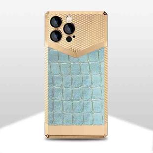 For iPhone 11 Pro Max Crocodile Texture Electroplate Leather Phone Case (Gold+Sky Blue)