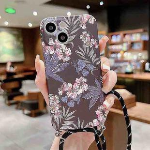 For iPhone 14 Plus Lanyard Small Floral TPU Phone Case (Light Purple)