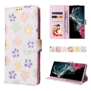 For Samsung Galaxy S22 Ultra Bronzing Painting RFID Leather Case(Bloosoming Flower)