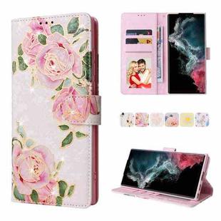 For Samsung Galaxy S22 Ultra Bronzing Painting RFID Leather Case(Rose Flower)