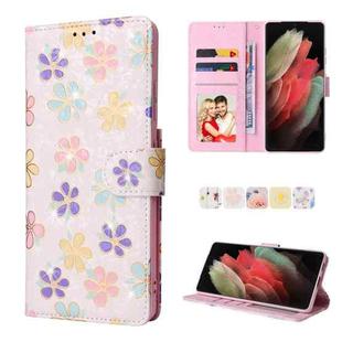 For Samsung Galaxy S21 Ultra Bronzing Painting RFID Leather Case(Bloosoming Flower)