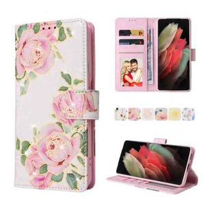 For Samsung Galaxy S21 Ultra Bronzing Painting RFID Leather Case(Rose Flower)