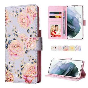 For Samsung Galaxy S21 Plus Bronzing Painting RFID Leather Case(Pastoral Rose)