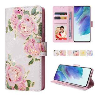 For Samsung Galaxy S21 FE 5G Bronzing Painting RFID Leather Case(Rose Flower)