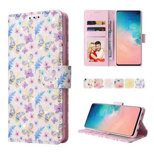 For Samsung Galaxy S10 Bronzing Painting RFID Leather Case(Pansies)