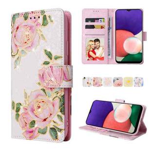 For Samsung Galaxy A22 5G Bronzing Painting RFID Leather Case(Rose Flower)