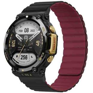 For Amazfit T-Rex 2 Silicone Magnetic Dual-color Watch Band(Black Wine Red)