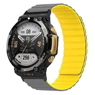For Amazfit T-Rex 2 Silicone Magnetic Dual-color Watch Band(Grey Yellow)