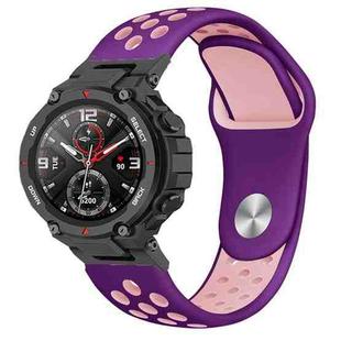 For Amazfit T-Rex 2 Two-color Holes Reverse Buckle Silicone Watch Band(Purple Pink)
